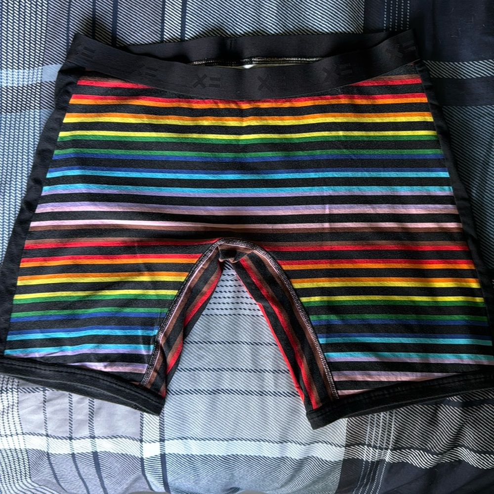 TomboyX rainbow 9” boxer briefs. Rainbow pride color. Large.